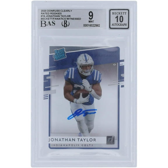 Jonathan Taylor Indianapolis Colts Autographed 2020 Panini Donruss Clearly Rated Rookie #RR-JT Beckett Fanatics Witnessed Authenticated 9/10 Rookie Card - Fanatics Authentic Certified
