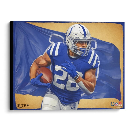 Jonathan Taylor Indianapolis Colts Stretched 20" x 24" Canvas Giclee Print - Designed and Signed by Artist Brian Konnick - Limited Edition 25 - Fanatics Authentic Certified