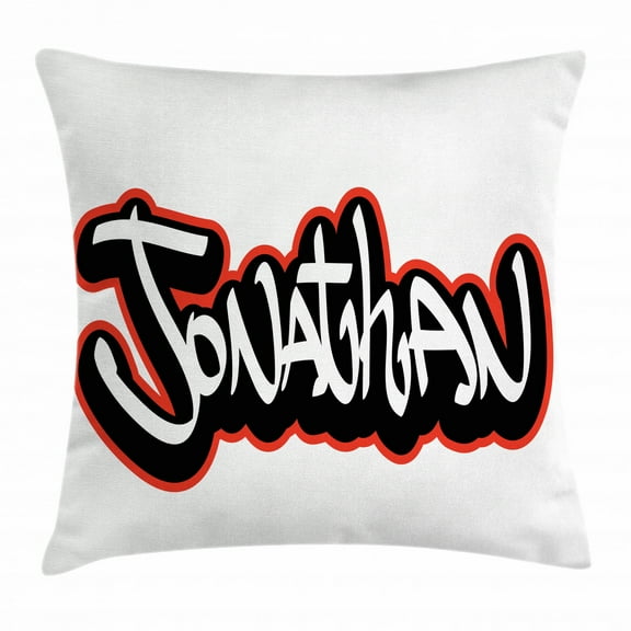 Jonathan Throw Pillow Cushion Cover, Teenage Boys Name Graffito Urban Arts Illustration Youthful Modern, Decorative Square Accent Pillow Case, 16 X 16 Inches, Vermilion Black and White, by Ambesonne