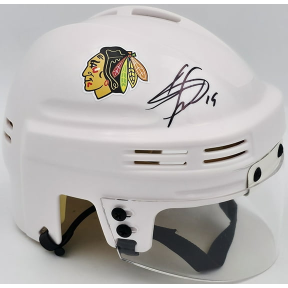 Jonathan Toews Autographed Chicago Blackhawks White Mini Helmet Beckett BAS Witness 250192