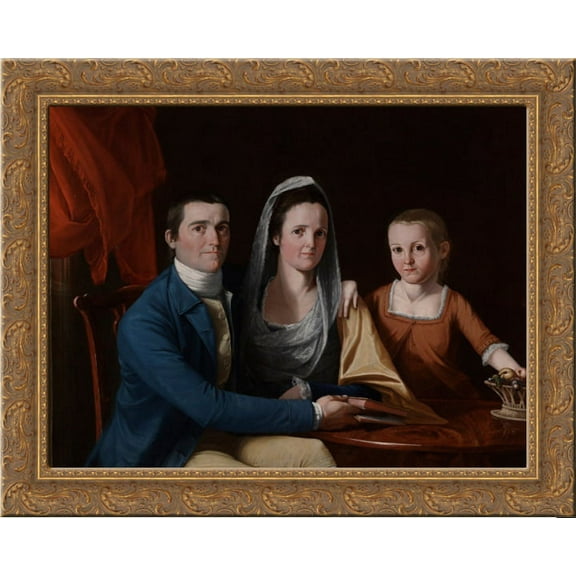 Jonathan Trumbull Jr with Mrs Trumbull and Faith Trumbull 24x20 Gold Ornate Wood Framed Canvas Art by John Trumbull