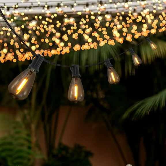 JONATHAN Y 10-Light Indoor/Outdoor 10 ft. Rustic Industrial ST38 Clear Bulb String Lights, Black - LED