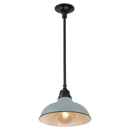 JONATHAN Y Jasper 12.25" 1-Light Farmhouse Industrial Indoor/Outdoor Iron LED Pendant, Matte Silver Blue
