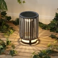 thumbnail image 1 of JONATHAN Y Sawara 12.5" Modern Minimalist Faux Rattan Integrated Indoor/Outdoor LED Solar Powered Lantern, Charcoal/Black, JYL2602A, 1 of 4