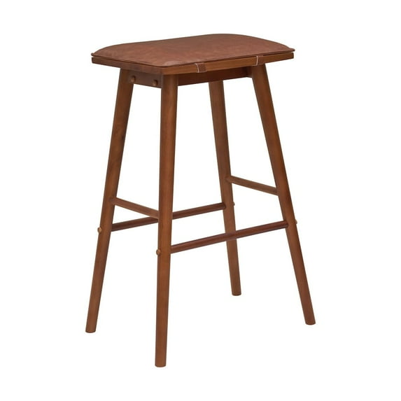 Jonathan Y 30.5" MidCentury Saddle-Seat Solid Wood Backless Bar Stool, Chestnut Brown