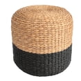 thumbnail image 1 of Aimee 15.7" Modern Minimalist Two-Tone Hand-Woven Hyacinth Stool/Ottoman, Natural/Black, 1 of 7