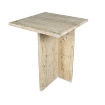 JONATHAN Y Cecil 18.5" Contemporary Natural Marble Handmade T-Shaped End Table, Travertine, MTB1104B