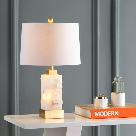 JONATHAN Y Eloise 23" Coastal Glam Alabaster/Metal LED Table Lamp, White/Gold Painting, JYL6202A