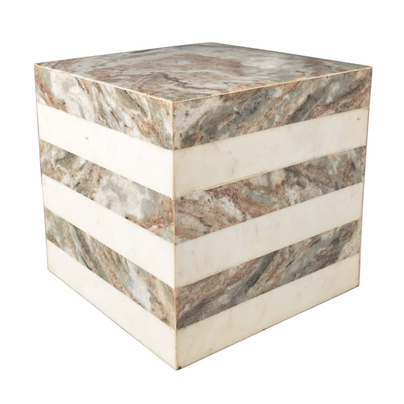 JONATHAN Y Felix 15.5" Contemporary Natural Marble Handmade Cube End Table, Beige/White/Gray, MTB1101C