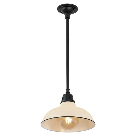 JONATHAN Y Jasper 12.25" 1-Light Farmhouse Industrial Indoor/Outdoor Iron LED Pendant, Matte Almond