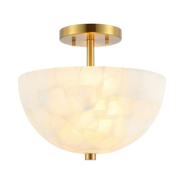 Jonathan Y Jules 1-Light Modern Contemporary Alabaster/Iron Cylinder Led Semi Flush Mount