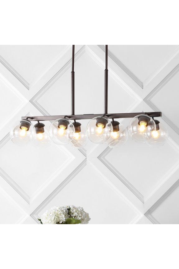Julian 33.5" 8-Light Farmhouse Bohemian Iron/Glass Linear LED Pendant, Oil Rubbed Bronze/Clear