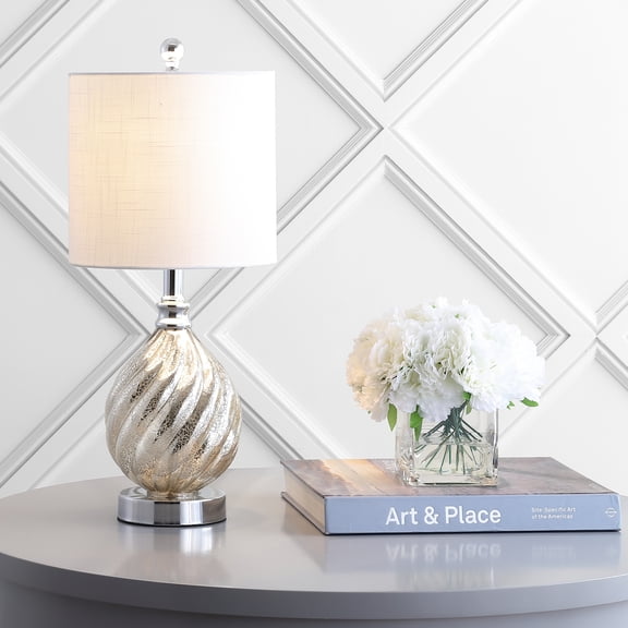 JONATHAN Y Lawrence 20.5" Glass/Metal LED Table Lamp, Mercury Silver, JYL1034A