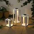 thumbnail image 1 of JONATHAN Y Leland Modern Industrial Integrated Indoor/Outdoor LED Solar Powered Lanterns, White (Set of 3), JYL2604B-3SET, 1 of 7