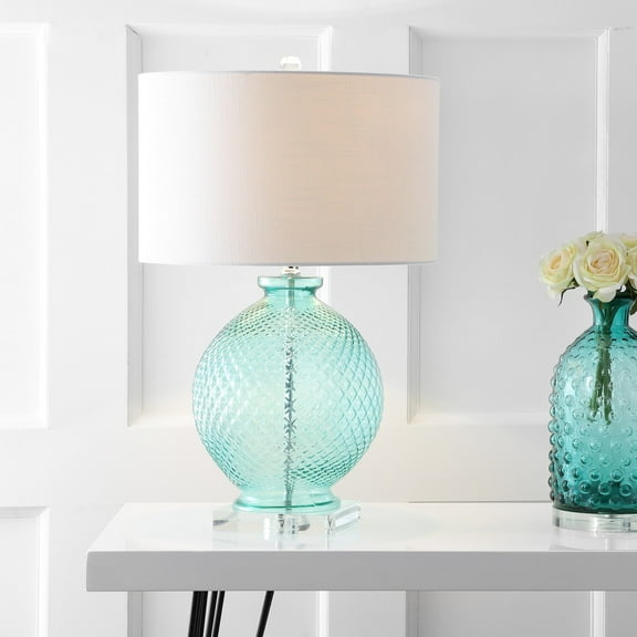 JONATHAN Y Estelle 26" Glass and Crystal LED Table Lamp, Aqua, JYL2003A
