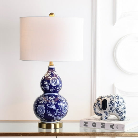 JONATHAN Y Lee 27" Ceramic Chinoiserie LED Table Lamp, Blue/White, JYL3003A