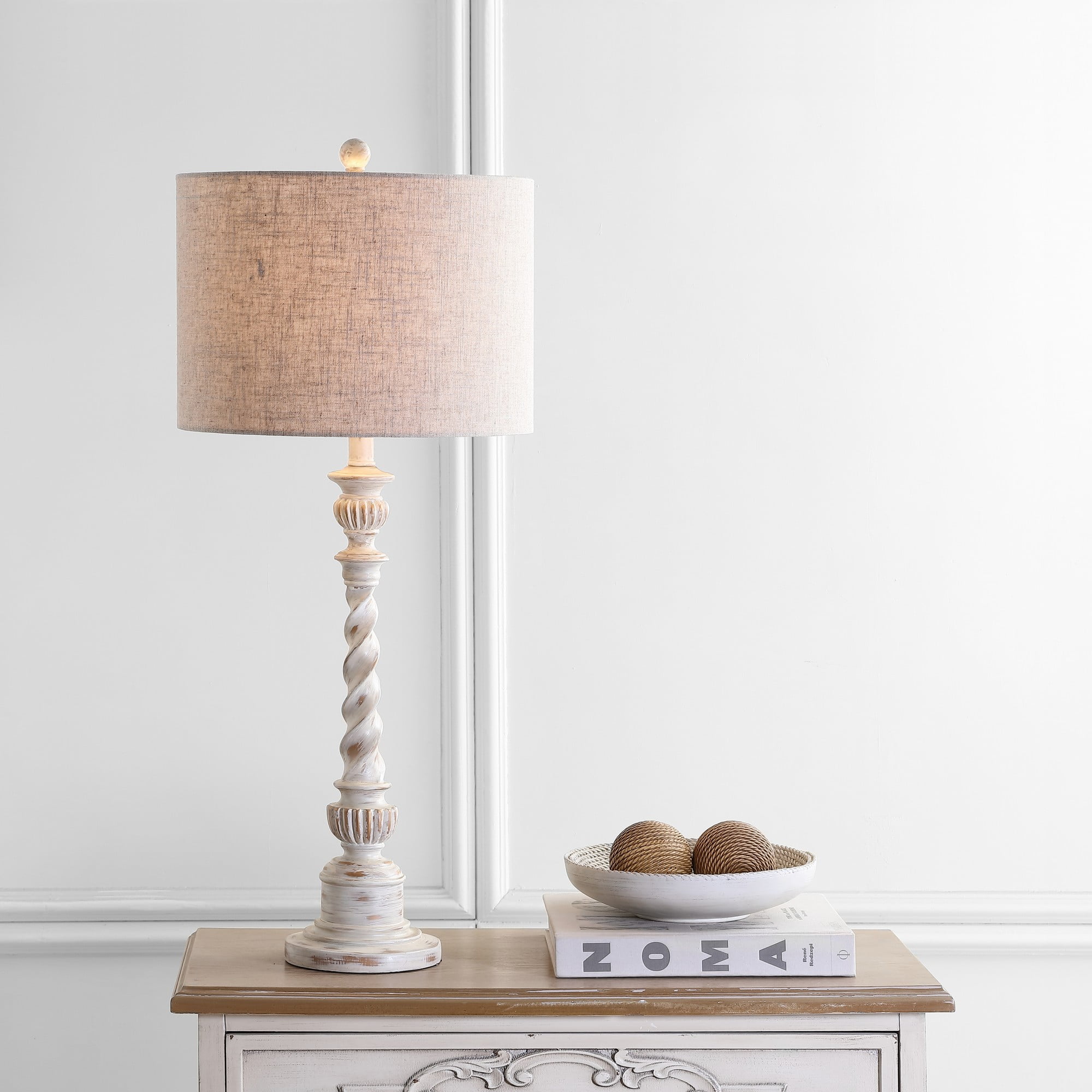 Regent 33" White Wash Rustic Resin Table Lamp with Linen Shade