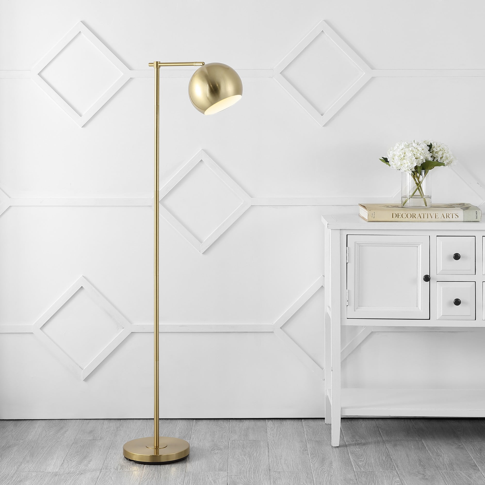 Eva 58.5" Satin Gold Metal Arc Floor Lamp with Dimmable LED