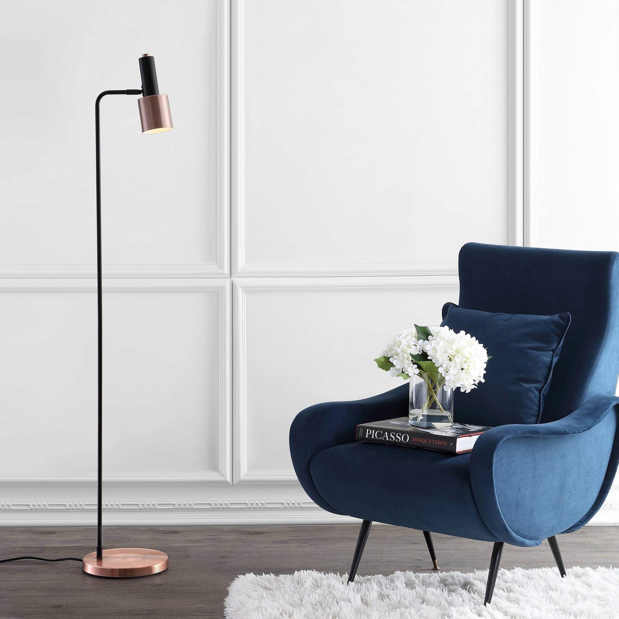 Brady 59.5" Black and Copper Modern LED Task Floor Lamp