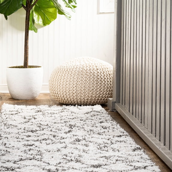 JONATHAN Y LONDON SHAG 2 x 8 Runner Rug, Algaida Moroccan Diamond - Beige/Dark Gray, SHG104A-28