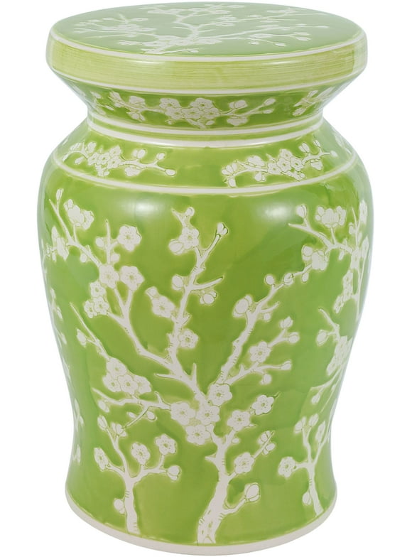 Jonathan Y Lighting Tbl1017 Cherry Blossom 12" Wide Ceramic Accent Garden Stool - Green