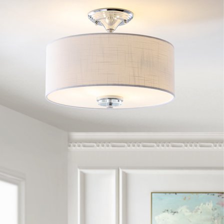 JONATHAN Y Marc 15" Metal/Crystal LED Semi-Flush Mount, Chrome/White, JYL9033B