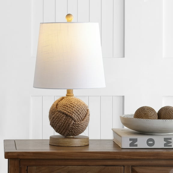 JONATHAN Y Monkey Fist 18" Rope Ball LED Table Lamp, Natural, JYL6500A