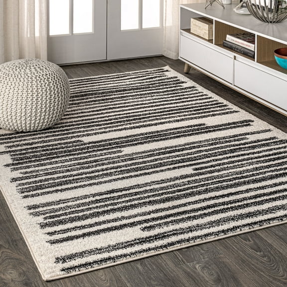 Jonathan Y Moroccan Hype Contemporary Cream Black Area Rugs, 5 3 x 7 7, Stain Resistant