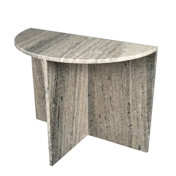 JONATHAN Y Patrice 20" Art Deco Minimalist Natural Marble Handmade Demilune Side Table, Gray/Beige, MTB1109B