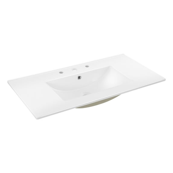 JONATHAN Y Ancillary 3-Hole 36 in. W x 18.25 in. D Classic Contemporary Rectangular Ceramic Single Sink Basin Vanity Top, White