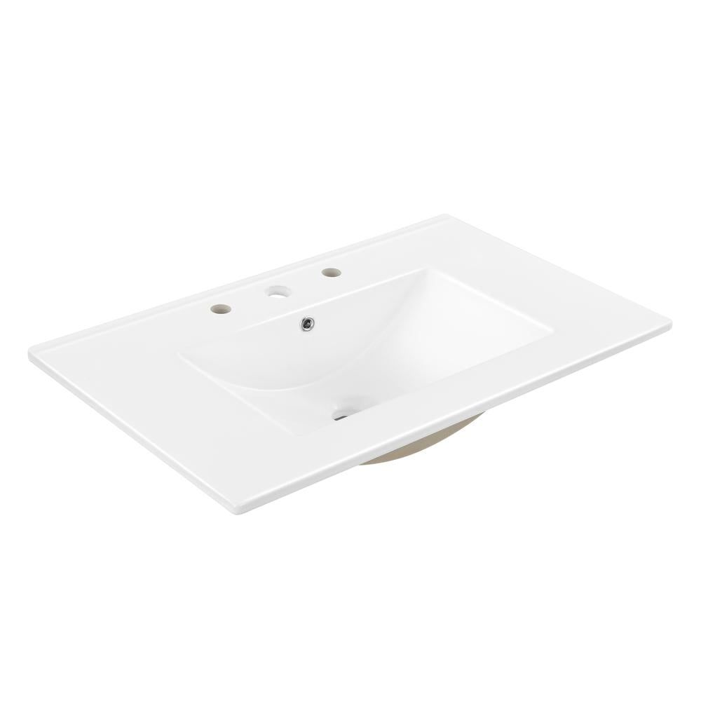 White Rectangular Ceramic Single Sink Vanity Top, 30"