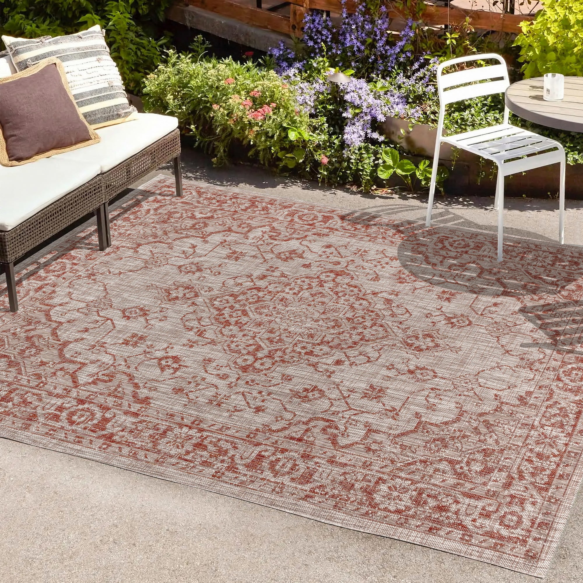 Rozetta Boho Medallion Red and Taupe 8' x 10' Reversible Outdoor Rug