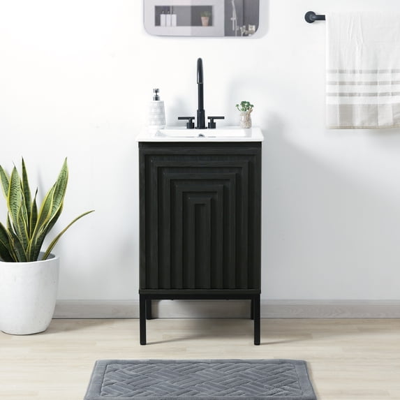 JONATHAN Y Rowan 20 in. W x 18 in. D x 33 in. H, 2-Shelf, Bath Vanity Cabinet ONLY, Black, VAN1018C