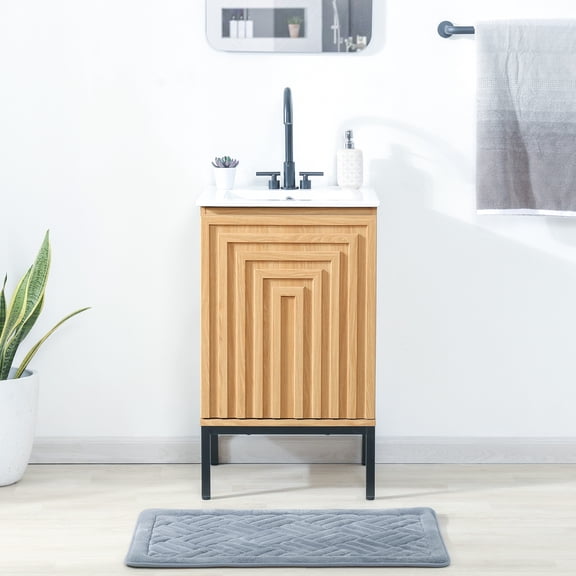 JONATHAN Y Rowan 20 in. W x 18 in. D x 33 in. H, 2-Shelf, Bath Vanity Cabinet ONLY, Oak, VAN1018A