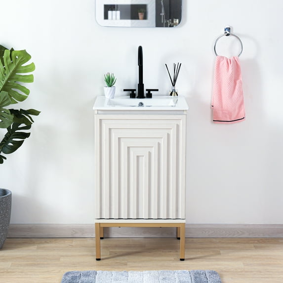 JONATHAN Y Rowan 20 in. W x 18 in. D x 33 in. H, 2-Shelf, Bath Vanity Cabinet ONLY, White, VAN1018D
