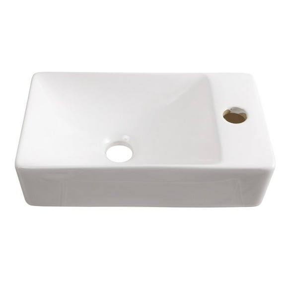 Jonathan Y Wall Mounted Rectangular Ceramic Mini Sink, Right-Side Faucet, White