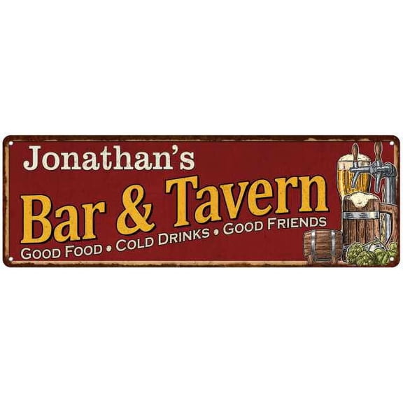 Jonathan's Bar and Tavern Red Chic Sign Man Cave Decor Gift 6x18 106180002473