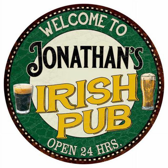Jonathan's Irish Pub 12" Round Metal Sign Kitchen Bar Wall Dcor 200120036473