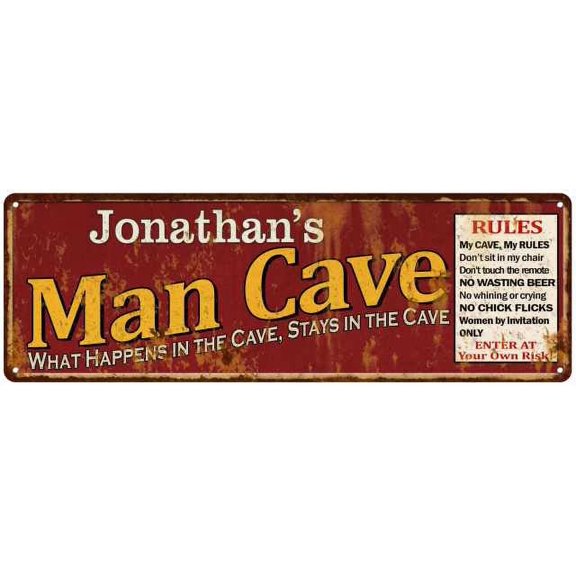 Jonathan's Man Cave Rules Red Metal Sign Gift 6x18 106180004473