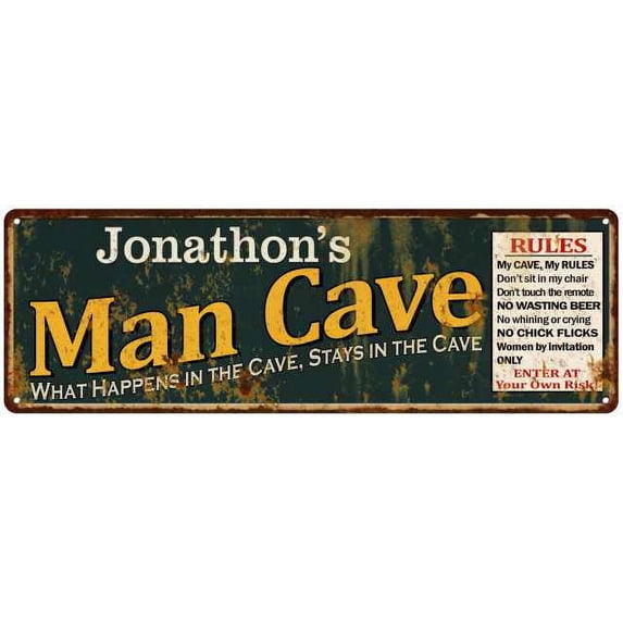 Jonathon's Man Cave Rules Green Sign Decor Gift 6x18 206180005474