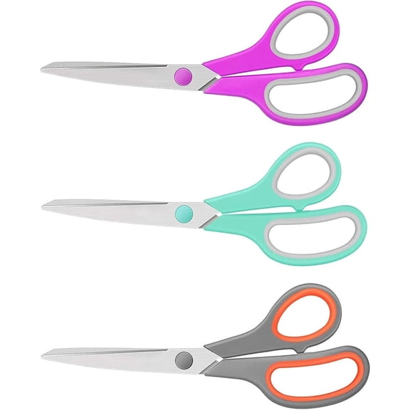 Jonce Scissors 8 Inch 3-Pack, Ultra Sharp Stainless Steel Shears with Comfort Grip Handles for Office, Sewing, Fabric, Craft, Home, Teacher Supplies, Left/Right Handed