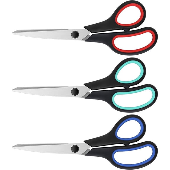 Jonce Scissors 8 Inch 3-Pack, Ultra Sharp Stainless Steel Shears with Comfort Grip Handles for Office, Sewing, Fabric, Craft, Home, Teacher Supplies, Left/Right Handed