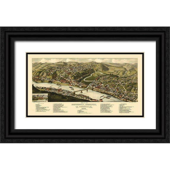 Jones 14x9 Black Ornate Wood Framed with Double Matting Museum Art Print Titled - Brownsville Pennsylvania - Jones 1883