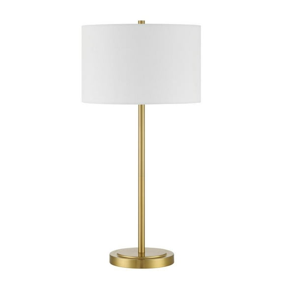 Jones 27 in. Satin Brass Finish Contemporary Standard Bulb Candlestick Table Lamp for home with White Linen Shade