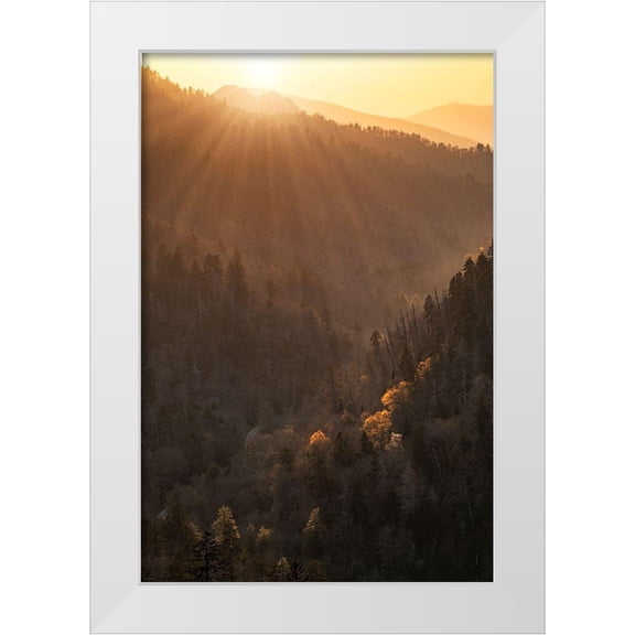 Jones, Adam 11x14 White Modern Wood Framed Museum Art Print Titled - Spring sunset from Morton Overlook-Great Smoky Mountains National Park-Tennessee