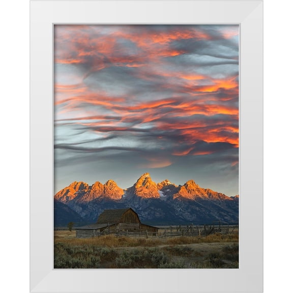 Jones, Adam 12x14 White Modern Wood Framed Museum Art Print Titled - Historical Moulton barn at sunrise-Grand Teton National Park-Wyoming