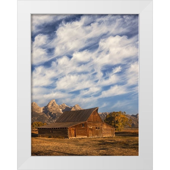Jones, Adam 12x14 White Modern Wood Framed Museum Art Print Titled - Historical Moulton barn at sunrise-Grand Teton National Park-Wyoming