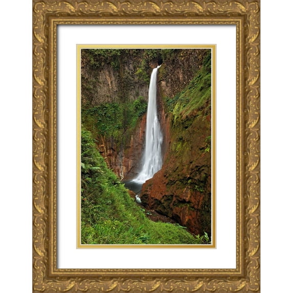 Jones, Adam 13x18 Gold Ornate Wood Framed with Double Matting Museum Art Print Titled - Catarata Del Toro Waterfall-in the mountains of Bajos del Toro Amarillo-Sarchi-Costa Rica