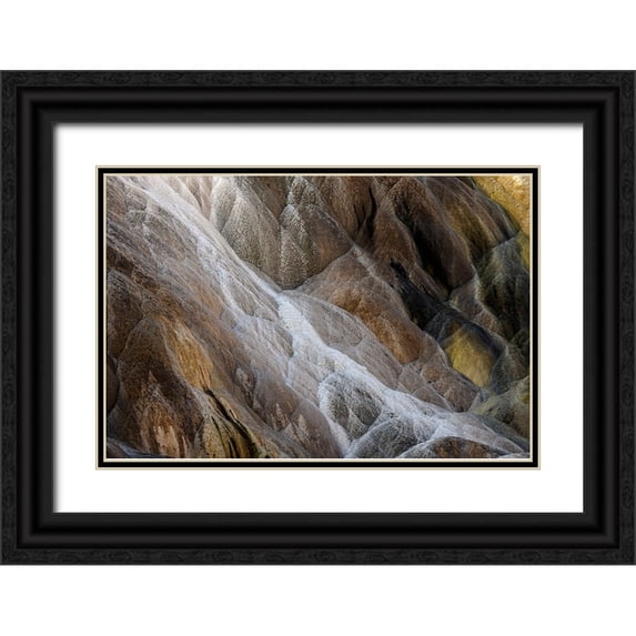 Jones, Adam 14x11 Black Ornate Wood Framed with Double Matting Museum Art Print Titled - Colorful travertine slope with yellow and brown cyanobacteria-Mammoth Hot Springs