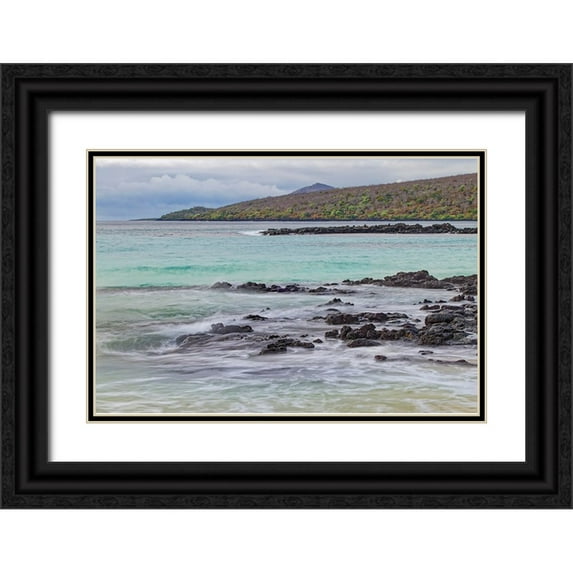 Jones, Adam 14x11 Black Ornate Wood Framed with Double Matting Museum Art Print Titled - Small waves on lava rocks along shoreline of Floreana Island-Galapagos Islands-Ecuador
